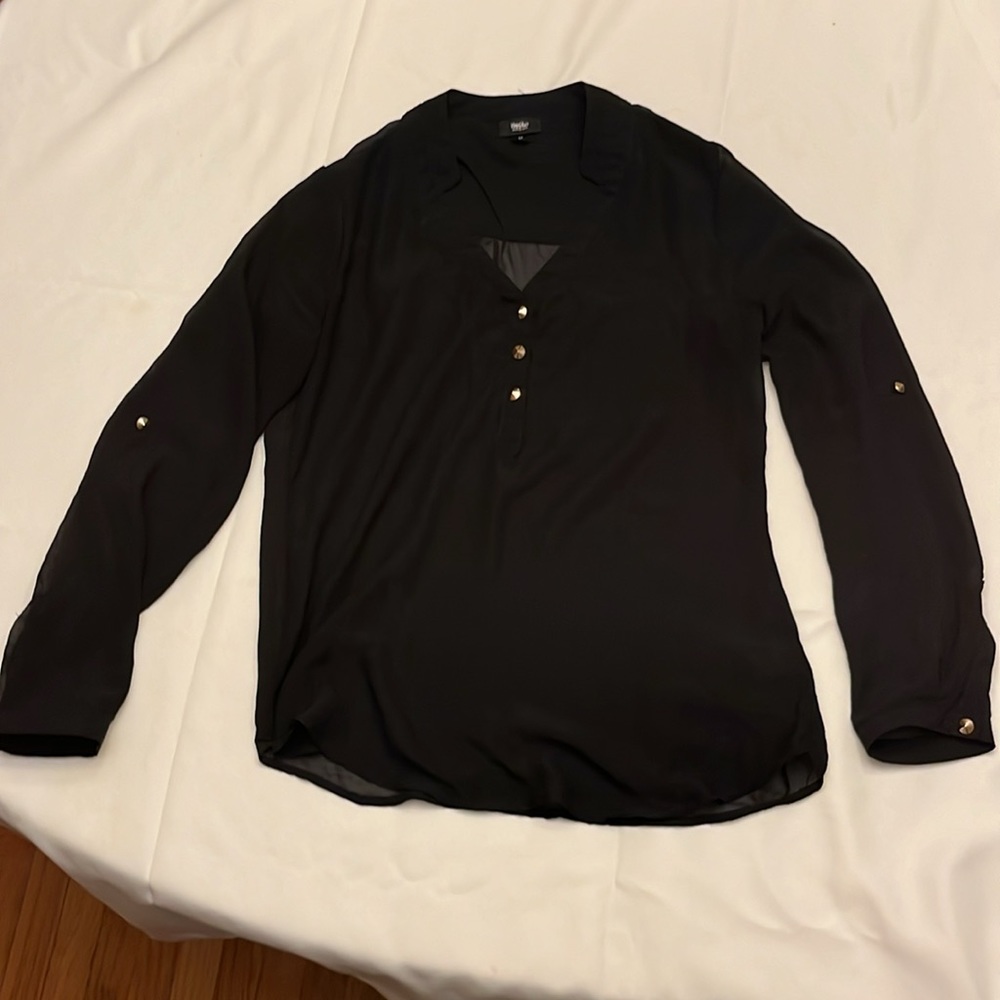 Black sheer blouse gold buttons by Mossimo